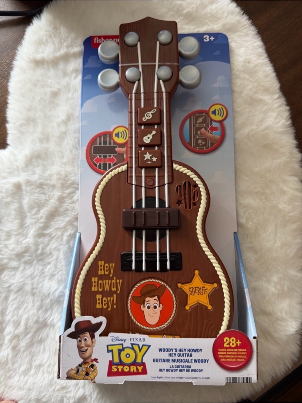 Fisher-Price Brown Woody Kids Toy Guitar with Yellow Sheriff Star